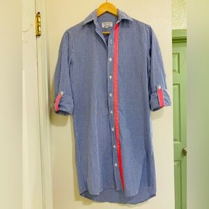 EMILY PHILLIPS NAVY & WHITE SEERSUCKER GIRLFRIEND SHIRT DRESS Size 2